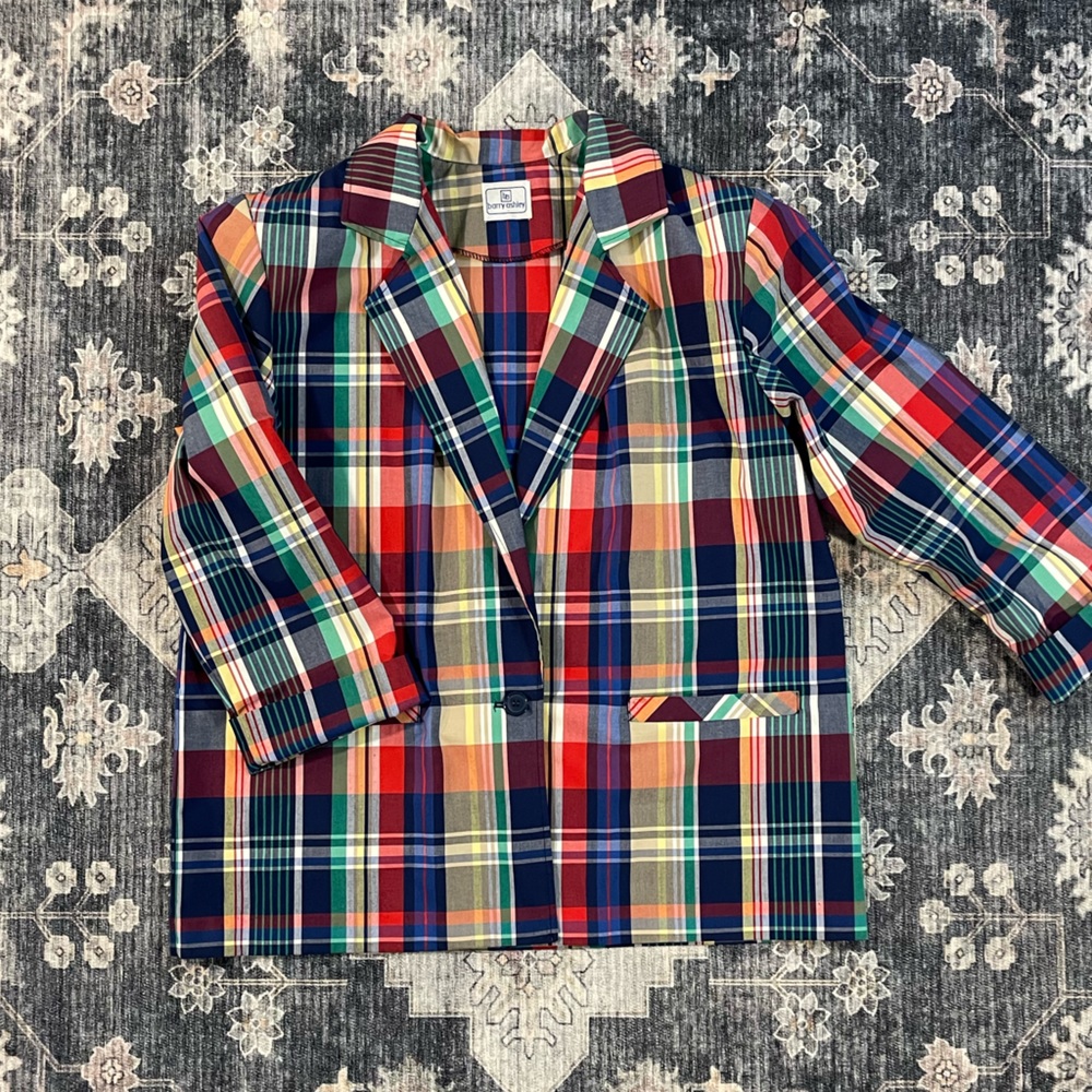 Vintage women’s plus size lightweight plaid colorful cotton blazer 16